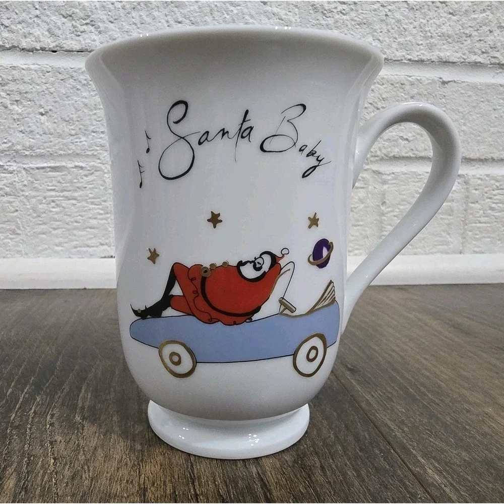Pottery‎ Barn Santa Baby Christmas Mugs Set Of Four Holiday Tea Coffee Hot Cocoa